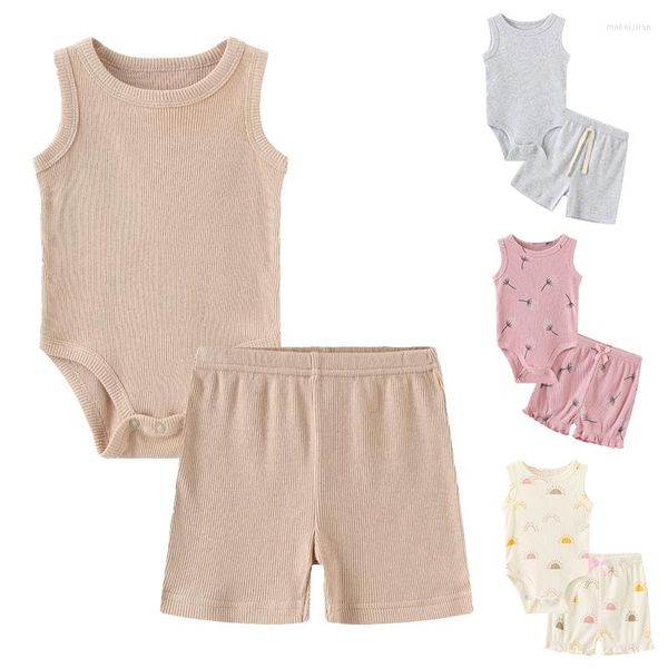 Ensembles de vêtements 2023 unisexe 2 pièces body Shorts coton bébé fille vêtements né couleur unie garçon dessin animé sans manches Bebes