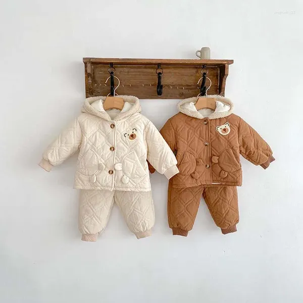 Conjuntos de ropa 2023 invierno bebé ropa de abrigo conjunto de manga larga infantil niño lindo oso polar abrigo pantalones 2 unids traje niños chaqueta acolchada