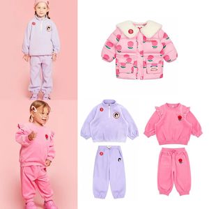 Ensembles de vêtements 2023 hiver coréen tulipe bébé rose polaire sweat à volants et pantalon ensemble filles mignonnes canard doudoune manteaux vêtements 231207