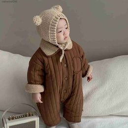 Kledingsets 2023 Winter Nieuwe Baby Lange Mouw Warme Romper Effen Pasgeboren Peuter Plus Fluwelen Dikke Jumpsuit Baby Dubbelzijdig ClothesL231202