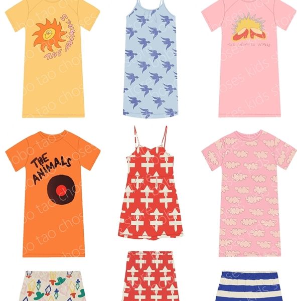 Ensembles de vêtements 2023SS Étiquette originale BOBO TAO CHOSES ENFANTS filles ROUGE GÉOMÉTRIQUE COCCINELLE JUPE OTTER DRESSBLUE BIRDS GAZEL GORILLA 230417