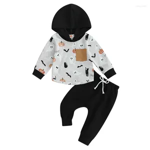 Conjuntos de ropa 2024 0-3y Baby Boys Casual Outfits Casual Manga larga Bat, sudadera con estampado de calabaza con pantalones