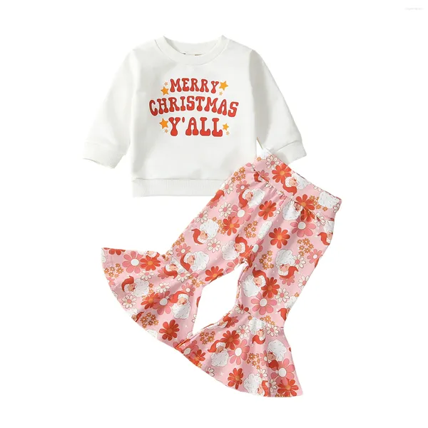 Conjuntos de ropa 2024 0-5Y Baby Girl 2 uds trajes de Navidad sudadera de manga larga Tops Santa Flare pantalones conjunto ropa de otoño para niños pequeños