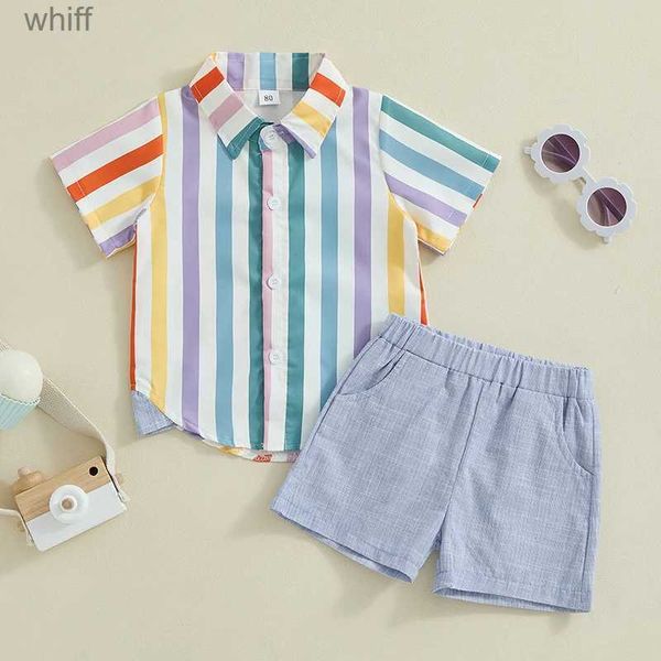 Ensembles de vêtements 2024-02-29 Lioraitiin enfants bébé garçons Shorts ensemble chemise rayée à manches courtes avec taille élastique Shorts enfant en bas âge ensemble tenue d'été C24319