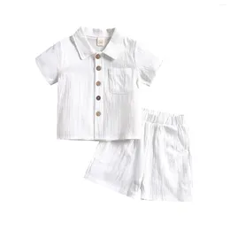 Ensembles de vêtements 2024-03-09 Lioraitiin 0-4 ans enfant en bas âge bébé fille garçon ensemble d'été à manches courtes solide col rabattu chemise Shorts