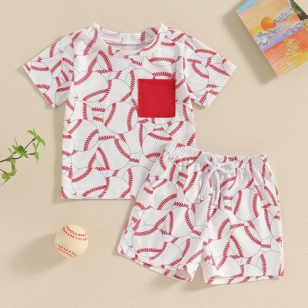 Ensembles de vêtements 2024-03-13 Lioraitiin Toddler garçons tenue d'été Baseball Pocket Pocket Short T-shirts