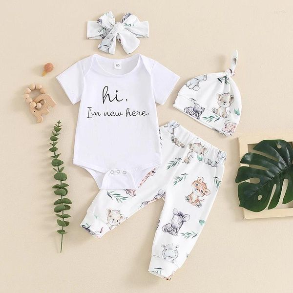 Ensembles de vêtements 2024-03-19 Lioraitiin Baby Baby Boys Filles Summer Summer Soule à manches Animal Pantalage Romper Pantal