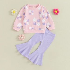 Ensembles de vêtements 2024-07-31 Lioraitiin 3M-4Y bébé fille automne tenues à manches longues imprimé fleuri hauts pull pantalon évasé ensemble enfant en bas âge printemps