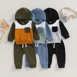 Kledingsets 2024-08-01 Lioraitiin 0-3Y baby Baby jongens kleding Outfits Set Long Hooded Color Block Sweatshirts broek val