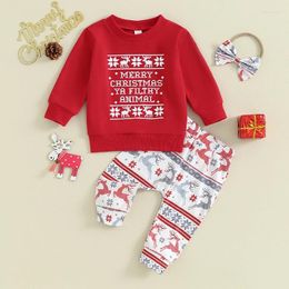 Conjuntos de ropa 2024-09-22 Lioraitiin 0-3 años, conjunto de ropa navideña para niños y niñas, sudadera con letras de manga larga, pantalón de alce y copo de nieve