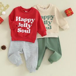 Kledingsets 2024-10-05 Lioraitiin 0-3Y Peuter Baby Boy Kerstkleding Lange mouw Jolly Print Sweatshirt Elastische Jogger Broek Outfit