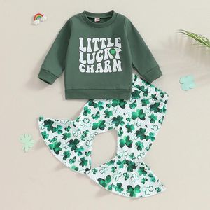 Kledingsets 2024-11-20 Lioraitiin 6m-4y Toddler Girls Irish Day-broek Letter met lange mouwen Sweatshirt Clover Flared Set