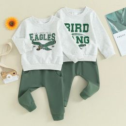 Kledingsets 2024-11-22 Lioraitiin Kledingset voor babyjongens met lange mouwen Letters Eagle-print Sweatshirt met elastische taille Joggingbroek