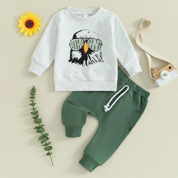 Ensembles de vêtements 2024-11-23 Lioraitiin 0-3Y enfant en bas âge bébé garçon tenues de football oiseaux aigles sweat-shirt haut pantalon de jogging ensemble vêtements pour bébés