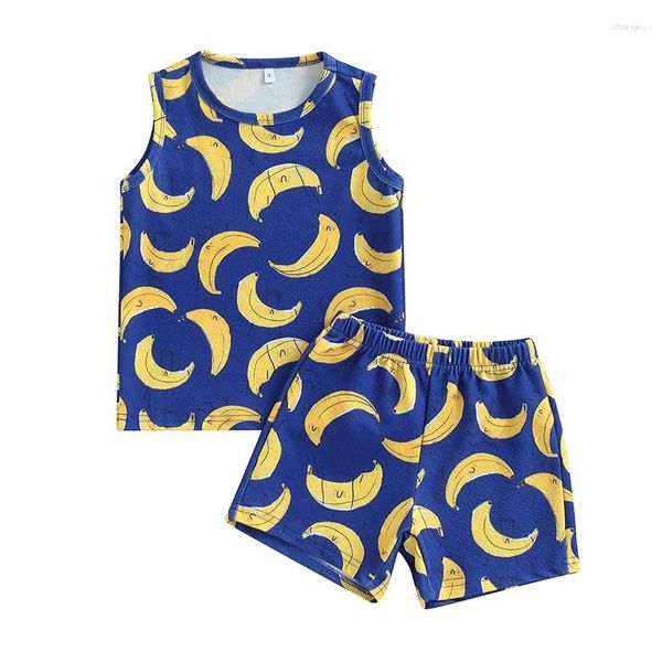 Ensembles de vêtements 2024 3-7y enfants Boys Banana Print Top Top avec Shorts de taille élastique Tenues d'été Baby Casual 2pcs Set