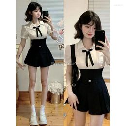 Kledingsets 2024 American College Style Girl School Uniform Set Bow Top Hoge taille Culottes Verbeterde Japan Korea Daily JK