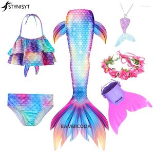 Conjuntos de ropa 2024 Llegada Rainbow Pink Mermaid Tail Traje de baño con aleta para niños Niñas Vestido de fiesta Traje Bikini Set Traje de baño