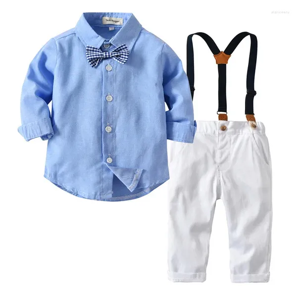 Conjuntos de ropa 2024 Otoño Boys' Gentleman Strap Pants Set 70-140cm Corbata de manga larga One Boy Ropa Camisa y