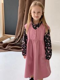 Ensembles de vêtements 2024 automne enfants fille 2 pièces ensemble imprimé floral à manches longues maillot de corps solide robe d'été bébé tenue enfant Sutis