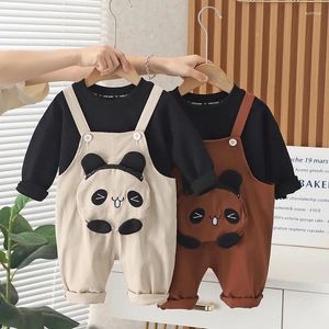 Conjuntos de ropa 2024 ropa de otoño para bebés, niños, algodón, manga larga, monos lindos de Panda, 2 unids/set, trajes casuales para niños, chándales para niños