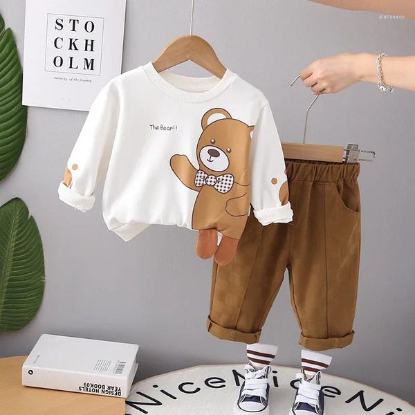 Ensembles de vêtements 2024 Automne Designer bébé fille et garçon vêtements 1 à 2 ans dessin animé pull à col rond à manches longues t-shirts pantalons enfants tenue ensemble