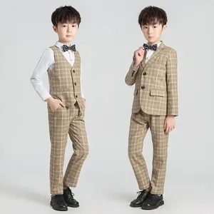 Ensembles de vêtements 2024 Automne Winter Children Set Boy Boy Plaid Suit Child Performance Clothes for Birthday