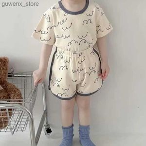 Ensembles de vêtements 2024 Baby Girls Boys T-Shirts + Set Set Pyjamas Suit Enfants imprimés Usure de climatisation Vêtements Kids Mabots Matching Y240415