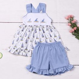 Ensembles de vêtements 2024 Bébé Filles Vêtements Ensemble 2pcs Coton Costume Bateau Broderie Body T-shirt Impression Tenues Babi Shorts 1-8T Enfant Bebe