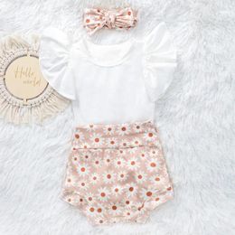 Ensembles de vêtements 2024 Baby Girls Summer Born Infant Impression PP Shorts Set Mignon 3pcs Tenues pour 3-24M Costumes de plein air pour filles en bas âge