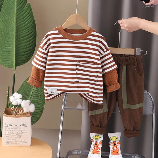 Ensembles de vêtements 2024 Bébé Vêtements de printemps Corée Casual Children's Costume pour garçons à manches longues à manches longues et pantalons pour enfants tenues pour enfants