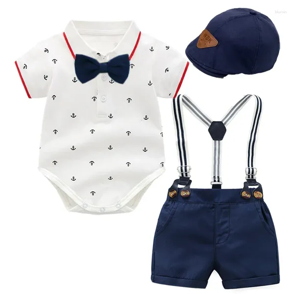 Ensembles de vêtements 2024 Né Baby Boy Clothes Costume avec chapeau manches courtes garçons tenues de rompage en coton