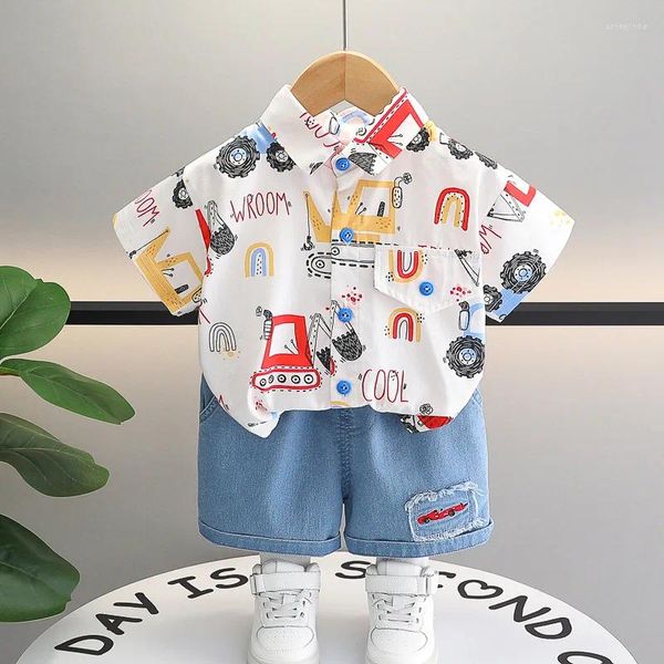 Sets de ropa 2024 BOUTique Baby Boy Summer Ropa para niños Niños de 2 a 3 años Excavador impreso camisas de manga corta Tops y pantalones cortos