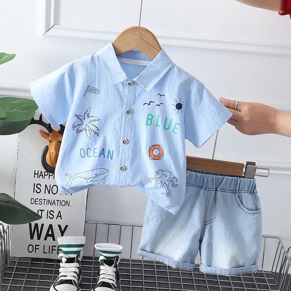 Sets de ropa 2024 BOUTique Baby Boy Summer Ropa para niños Biños de 2 a 3 años Moda Ballena Estampada Camisas de manga corta y pantalones pantalones cortos