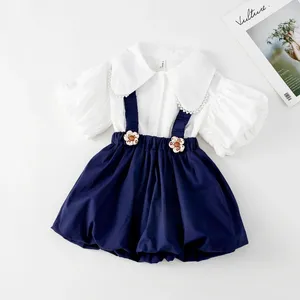 Sets de ropa 2024 Marca para bebés Baby Summer Summer Tops White Camisas Vestido elegante Niños Niños Cumpleaños 2 PCS