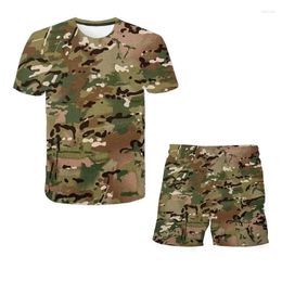 Sets de ropa 2024 Camuflage Camufla Short For Kids T Shirt 2 Pieces Trait Sobre de gran tamaño Camisas estampadas 3D