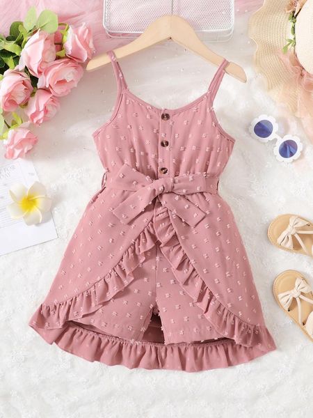 Ensembles de vêtements 2024 Child Girl Summer BodySity Sling Color Couleur Jumps Jumps With Belt Fashion Holiday Party For Kid 4-7 ans