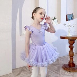 Kledingsets 2024 Kinderdanskleding Set Meisjes Ballet Jumpsuits Pak Zomer Kinderen Mouwloze bodysuit Poncho Tweedelige 4-12 jaar oud