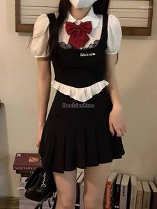 Kledingsets 2024 College Style School Uniform Sexy Set Sailor Collar Patchwork Top A-Line geplooide rok Sweet Girl Daily