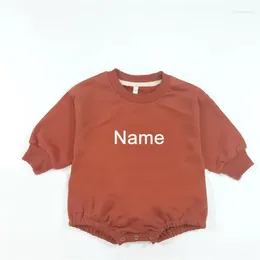 Conjuntos de ropa 2024 nombre de bordado personalizable niñas mameluco bebé niños ropa niño manga larga una pieza otoño algodón sólido cuello redondo burbuja