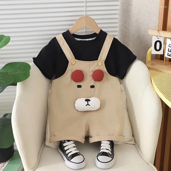 Ensembles de vêtements 2024 Designer bébé garçon de 18 mois Vêtements d'été pour enfants Cartoon O Neck T-shirts à manches courtes et salopettes Boys tenues