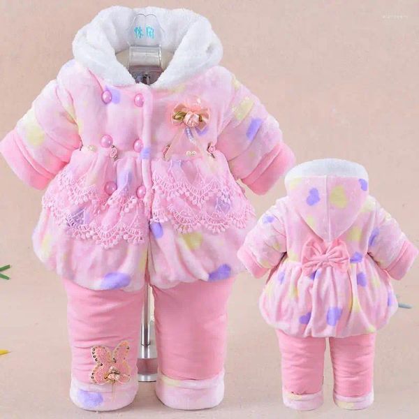 Conjuntos de ropa 2024 moda invierno bebés niñas algodón niño con capucha abrigo camisa pantalones 3 piezas infantil grueso traje cálido ropa W148