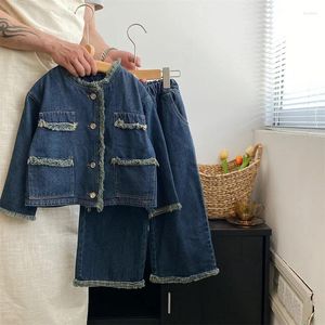 Kleidungssets 2024 Mädchen Prinzessin Jeans Set Langarm Jacke und Hose 2 Stück Kind Elegante Babykleidung 2 3 4 5 6 7 8 9 10 Jahre