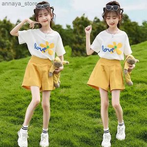 Ensembles de vêtements 2024 Girls Summer Childrens Set New Fashion 7 8 9 10 11 12 ans T-shirt coréen de 12 ans