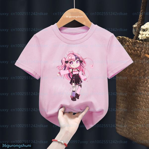 Ensembles de vêtements 2024 filles t-shirt japonais Anime Ironmouse dessin animé imprimé enfants t-shirt mode rose petit haut en gros 230630