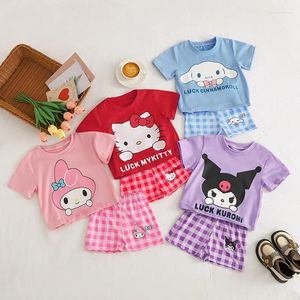 Kledingsets 2024 KAWAII ZOER SOMMER KINDERS KORTE MEEVEN CASUAL SHORTS SET KLEUR Gecodeerde cartoon Gedrukt tweedelig kinderpak voor meisje