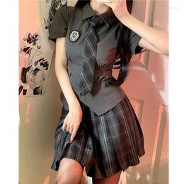 Kledingsets 2024 Korea Japan Style JK Verbeterde uniform pak vrouwen korte mouw blouse geplooide rok tweedelige set mode G822
