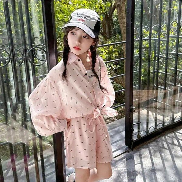 Ensembles de vêtements 2024 Korea Style Girls 2 PCS Set Short Shorts de bonne qualité Suit de mode d'été 4-12T F644