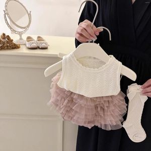 Ensembles de vêtements 2024 Korean Girls Summer Tutu jupe Two-Piece Gâteau en mesh mignon shorts 2 pièces 90-140cm