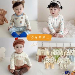 Conjuntos de ropa 2024 Korean Ins Kids Loungewear Outfit Set Algodón Pantalones de otoño Niños Niñas Pijamas Bebé Invierno Ropa interior 0 a 24 meses