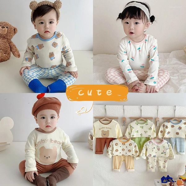 Ensembles de vêtements 2024 coréen Ins enfants Loungewear tenue ensemble coton automne pantalon garçons filles pyjamas bébé hiver vêtements d'intérieur 0 à 24 mois